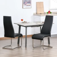 HOMCOM Set of 2 Dining Chairs High Back PU Leather Upholstered Accent Chairs for Kitchen Living Room with Cantilever Steel Frame, Black(m-6)