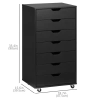 Vinsetto 7-drawer Vertical File Cabinet for Home Office, Storage Cabinet with Wheels, 18.7"x15.6"x35.4", Black(m-3)