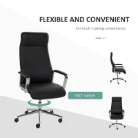 Vinsetto Office Chair Faux Leather High-Back Rocker Swivel Computer Desk Chair with Wheels, Steel Base, Black(m-6)