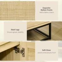 HOMCOM Wood Sideboard Accent Storage Cabinet with 2 Rattan Doors, Adjustable Shelf, and Steel Legs for Living Room Kitchen(m-6)