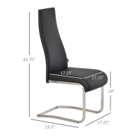 HOMCOM Set of 2 Dining Chairs High Back PU Leather Upholstered Accent Chairs for Kitchen Living Room with Cantilever Steel Frame, Black(m-3)