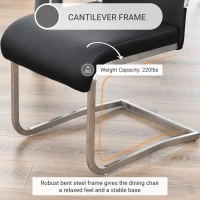 HOMCOM Set of 2 Dining Chairs High Back PU Leather Upholstered Accent Chairs for Kitchen Living Room with Cantilever Steel Frame, Black(m-4)