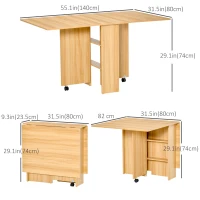 HOMCOM Folding Dining Table, 55" Drop Leaf Table for Small Spaces, Foldable Table with Storage Shelves for Kitchen, Dining Room, Teak(m-3)