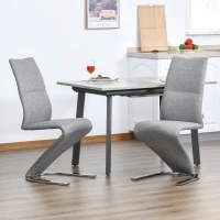 HOMCOM Set of 2 Dining Chairs with Modern Style High Back Side Chairs with Upholstered Seat, Solid Steel Base for Living Room, Kitchen, Study, Grey(m-7)