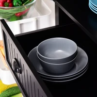 HOMCOM 72" Tall Kitchen Pantry Cabinet, Modern Buffet Storage Cabinet with 4 Beadboard Doors, Drawer and Adjustable Shelves, Black(m-9)