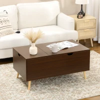 HOMCOM Coffee Table with Wood Legs, Lift Top Coffee Table with Drawer, Hidden Compartment, 38.6" x 21.3" x 18.9", Brown(m-7)