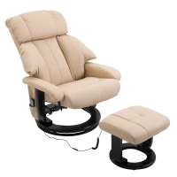 HOMCOM Massage Recliner Ottoman Set Electronic Reclining Chair with Footrest 10 Vibration Motor Swivel Wood Base Beige(m-2)