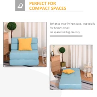 HOMCOM Convertible Floor Sofa Bed Recliner Fabric Upholstered Sleeper Lounge Futon with Pillow for Living Room, Blue/Yellow(m-5)