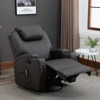 HOMCOM Faux Leather Recliner Chair with Massage, Vibration, Muti-function Padded Sofa Chair with Remote Control, 360 Degree Swivel Seat with Dual Cup Holders, Brown(m-1)