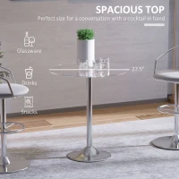 HOMCOM Round Dining Table, Modern Pub Table with Tempered Glass Top, Galvanized Metal Base, Small Dining Table, Silver(m-5)