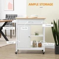 HOMCOM Rolling Kitchen Cart with Wood Top and Drawer, Kitchen Island on Wheels for Dining Room, White(m-4)
