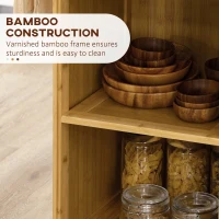 HOMCOM Bamboo Kitchen Island on Wheels, Rolling Kitchen Cart with Tempered Glass Top, 2 Drawers, Towel Racks, Open Compartments, Rattan Door Cabinet, Natural(m-9)