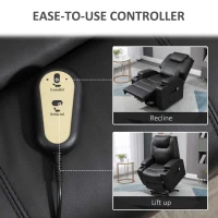 HOMCOM PU Leather Power Lift Chair for Elderly with Cup Holders Side Pockets Footrest and Remote Control (Black)(m-6)