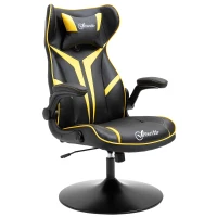 Vinsetto Office Chair Racing Vedio Gaming Faux Leather with Pedestal Base, Adjustable Head Pillow, Flip-Up Armrest, Yellow and Black(m-7)