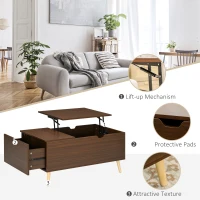 HOMCOM Coffee Table with Wood Legs, Lift Top Coffee Table with Drawer, Hidden Compartment, 38.6" x 21.3" x 18.9", Brown(m-6)