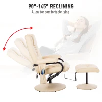 HOMCOM Massage Recliner Ottoman Set Electronic Swivel Armchair with Wrapped Base and Matched Footrest 10 Vibration Modes Beige(m-5)