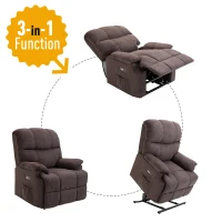HOMCOM Electric Power Lift Recliner Chair Sofa for Elderly, for Gentle Lift Motor & USB Charger, Over Padded Plush Fabric Chair for Living Room, Brown(m-7)