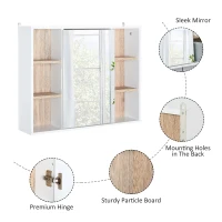 HOMCOM Wall-Mounted Bathroom Medicine Cabinet with Mirror, Over Toilet Bathroom Vanity Cabinet White & Oak(m-5)
