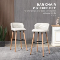 HOMCOM Bar Stool Set of 2 PU Leather Padded Counter Height Bar Stools with Footrest and Adjustable Feet for Home Kitchen White(m-4)