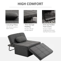 HOMCOM 3-in-1 Convertible Sleeper Sofa Bed Guest Bed Cot Lounge Chair Footstool with 5-Position Backrest Pillow, Linen Grey(m-7)