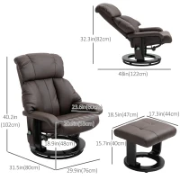 HOMCOM Massage Recliner Ottoman Set Electronic Reclining Chair with Footrest 10 Vibration Motor Swivel Wood Base Brown(m-3)