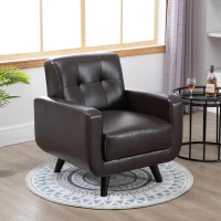 HOMCOM PU Leather Armchair Padded Accent Club Chair,  Tufted Back Wooden Seat with Armrest Living Room Furniture, 31.5" W, Brown(m-1)
