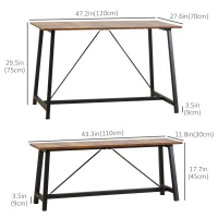 HOMCOM Industrial 3-Piece Dining Table Set, Rectangular Kitchen Table and Chairs for 4 People, Space-Saving Dinner Table with Two Benches, Rustic Brown(m-3)