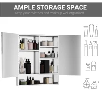 kleankin Wall Mount Bathroom Mirror Cabinet, Medicine Cabinet with Shelves Storage Organizer Stainless Steel Double Doors(m-6)