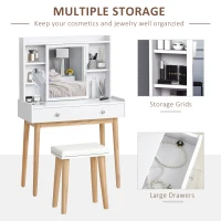 HOMCOM Dressing Table Set with Sliding Door, Mirror and Cushioned Stool, Makeup Vanity Dressing Table with 2 Drawers for Bedroom, White(m-5)