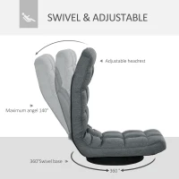 HOMCOM 360° Swivel Floor Chair, Folding Recliner Gaming Chair, Lazy Sofa Lounger with Adjustable Backrest Headrest, Thick Sponge Padding, Relaxing Reading, Light Grey(m-4)