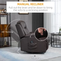 HOMCOM Massage Recliner Chair for Living Room with 8 Vibration Points, PU Leather Reclining Chair with Cup Holders, Swivel Base, Rocking Function, Brown(m-6)