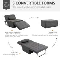 HOMCOM 3-in-1 Convertible Sleeper Sofa Bed Guest Bed Cot Lounge Chair Footstool with 5-Position Backrest Pillow, Linen Grey(m-4)