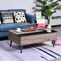 HOMCOM Lift Top Coffee Table with Hidden Compartment Storage Shelf, Modern Wood Solid Metal Frame Home Living Room Furniture Cocktail Table, Wood Grain Grey(m-1)