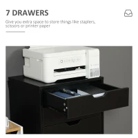 Vinsetto 7-drawer Vertical File Cabinet for Home Office, Storage Cabinet with Wheels, 18.7"x15.6"x35.4", Black(m-5)