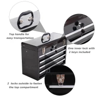 HOMCOM Tool Chest 4 Drawer Storage Toolbox Top Compartment Lockable Organizer Portable Garage Black(m-4)
