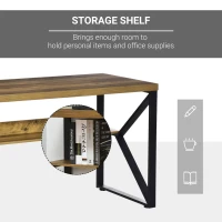 HOMCOM 55”  Computer Writing Desk, Corner Workstation, Laptop Table with K-Shaped Steel Leg and Storage Shelf, Brown and Black(m-4)