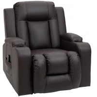 HOMCOM Massage Recliner Chair for Living Room with 8 Vibration Points, PU Leather Reclining Chair with Cup Holders, Swivel Base, Rocking Function, Brown(m-2)
