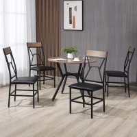 HOMCOM 5 Pieces Diner Tables Industrial Dining Room Sets for 4 People with Round Table Padded Seat and Steel Frame Brown(m-1)