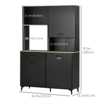 HOMCOM 71" Freestanding Kitchen Pantry, Buffet with Hutch, Modern Storage Cabinet Cupboard, Microwave Cabinet with Doors and Adjustable Shelf, Black(m-3)