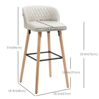 HOMCOM Bar Stool Set of 2 PU Leather Padded Counter Height Bar Stools with Footrest and Adjustable Feet for Home Kitchen White(m-3)