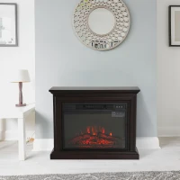 HOMCOM 31" Electric Fireplace with Dimmable Flame Effect and Mantel, Freestanding Space Heater with Log Hearth and Remote Control, 1400W, Dark Brown(m-1)
