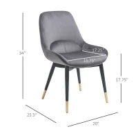 HOMCOM Mid-Century Upholstered Dining Chair Velvet-Touch Fabric Tufted Accent Chair with Metal Legs for Kitchen(m-3)