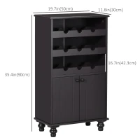 HOMCOM Modern Liquor Cabinet, Wine Cabinet with 9-Bottle Wine Rack, Kitchen Sideboard with Storage Cupboard for Home Bar, Brown(m-3)