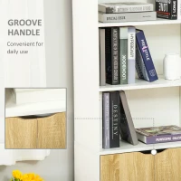 HOMCOM 4-Tier Open Bookshelf with Doors Modern Home Office Bookcase Storage Cabinet for Living Room Bathroom Study, Oak(m-6)