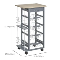 HOMCOM Rolling Kitchen Cart, Utility Storage Cart with 4 Baskets, Drawer, Side Racks, Wheels for Dining Room, Dark Grey(m-3)