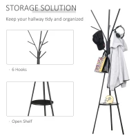 HOMCOM 71" Metal Free Standing Coat Rack Hat Hanger Garment Holder 9 Hooks with Shelf Entryway Hall Tree Stand for Clothes Hat Scarves Black(m-4)