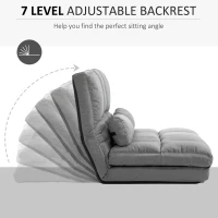 HOMCOM 2-In-1 Floor Sofa Lazy Bed, Folding Couch with Adjustable Backrest Headrest, Thick Padding, Metal Frame and 2 Pillows, Grey(m-6)