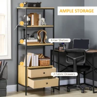 HOMCOM 4-tier Storage Shelving Unit with 2 Fabric Drawers, Modern Bookshelf with Open Shelves for Living Room, Home Office, Bedroom, Oak(m-4)