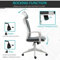 Vinsetto Office Chair High Back Mesh Office Chair 360° Swivel Rocking Height Adjustable with Headrest, Grey and White(m-4)