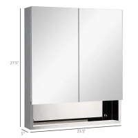 kleankin Wall Mount Bathroom Mirror Cabinet, Medicine Cabinet with Shelves Storage Organizer Stainless Steel Double Doors(m-3)